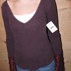Free People dark purple thermal cuff top